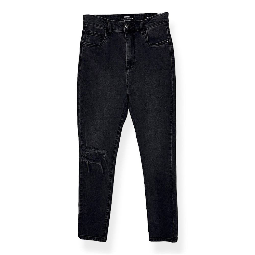 3/$20💥 COTTON:ON Stretch Mom Jeans Black Distressed Denim High Rise Straight Leg